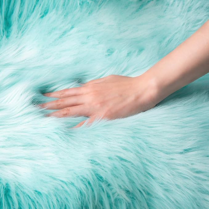 Ashler faux fur rug, Fluffy Shaggy Area Rug Ultra Soft 2.2 x 6 Feet Rectangle Fur Rug, Turquoise Fuzzy Rug Machine Washable Shag Rug, Nursery Decor Throw Rugs for Bedroom, kids room, Living Room