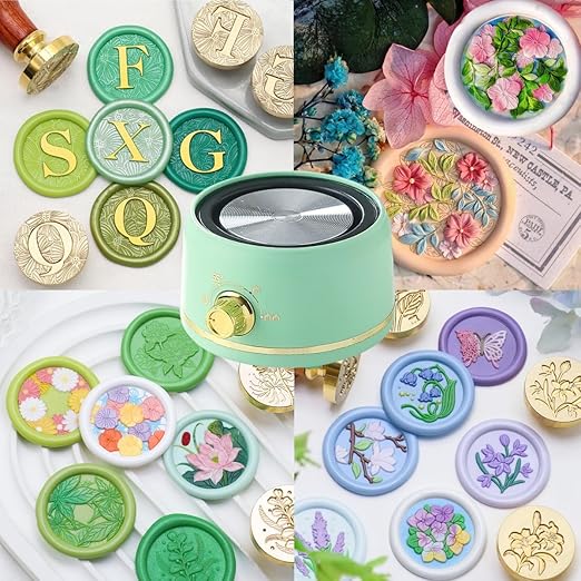 Sealing Wax Warmer Electric, Electrical Wax Seal Melting Furnace Warmer Kit with a 80ml Large Spoon, a Non-Slip Melt Scoop Great Tool for Melting Waxs Seals Sticks Beads (Green)