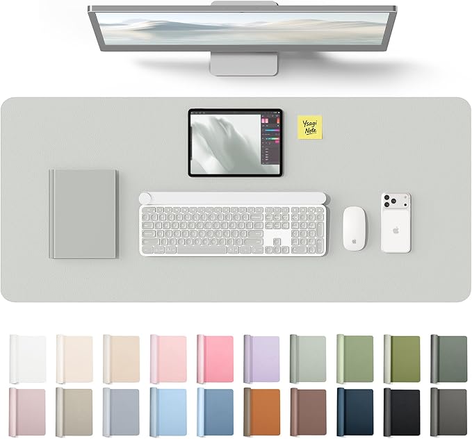 YSAGi Leather Desk Protector, Office Mat, Large Mouse Mat, Non-Slip PU Leather Blotter, Laptop Desk Mat, Waterproof Writing Pad for Office and Home(Light Grey, 42" x 17.2")