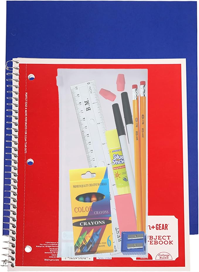 18 Piece Bulk School Supplies Kits - Pens, Pencils, Crayons, and More - Value Pack of 24 Kits - Essential Box of School Supplies for Elementary, Middle, and High School Students