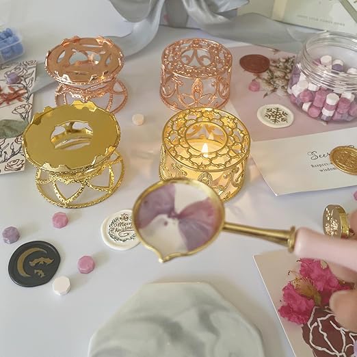 Metal Wax Seal Warmer Kit with Spoon and Stirring Stick, for Wedding Wax Envelope Seal Stamp (Small Waist Rose Gold Stove)