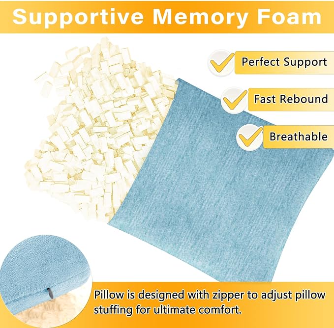 1 MIDDLE ONE 2 Pack Small Pillow, Cooling Memory Foam Mini Pillow 11 X 7 Inches for Sleeping, Travel, Nap and Neck, Knee, Lumbar Support, Tiny Cushion for Pet, Dogs (Blue)