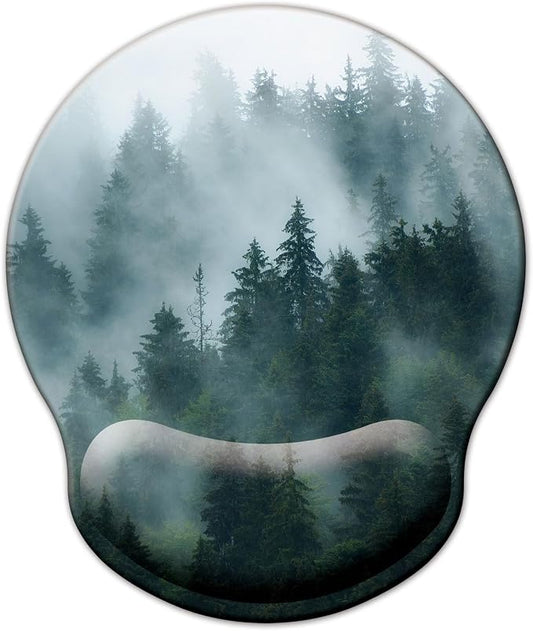 Mouse Pad with Wrist Support, Ergonomic Mouse Pad with Memory Foam Wrist Rest Cushion, Non-Slip Rubber Base Gaming Mice Pad for Home Office Computer Laptop, Forest