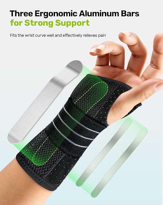 Rakiie Carpal Tunnel Wrist Brace, Adjustable Night Wrist Support with 3 Metal Splints, Hand Brace for Men Women No Pressure on Thumb, Splint Stabilizer for Work, Arthritis (Right Hand, Blue, Small)