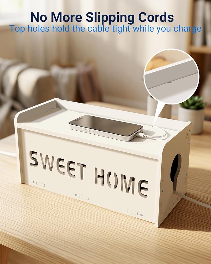 Large Cable Management Box, Imitation Wood Plastic Cord Organizer Boxs | Cord Hider Box for Power Strip Router & USB Hub & TV Wires, Suitable for Both Home and Office White
