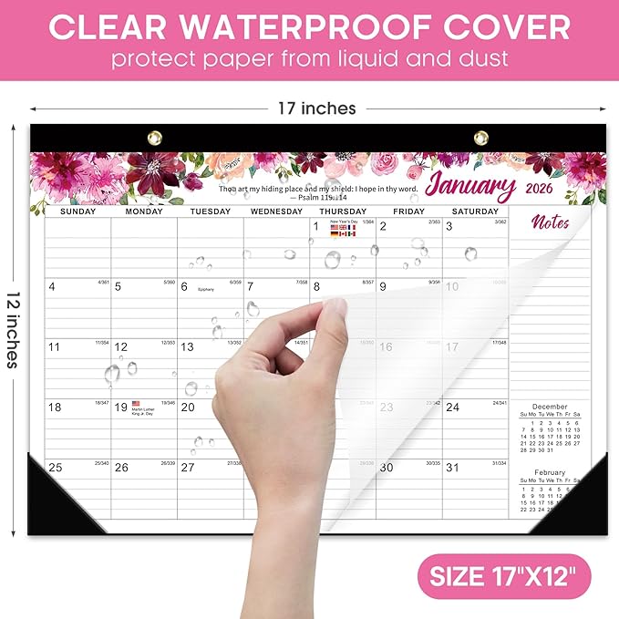 2026 Desk Calendar, 18-Month Calendar Runs from January 2026 to June 2027, 17" x 12" Desktop or Wall Calendar, Perfect Monthly Calendar Planner for Home, Office, or School - Psalm Theme