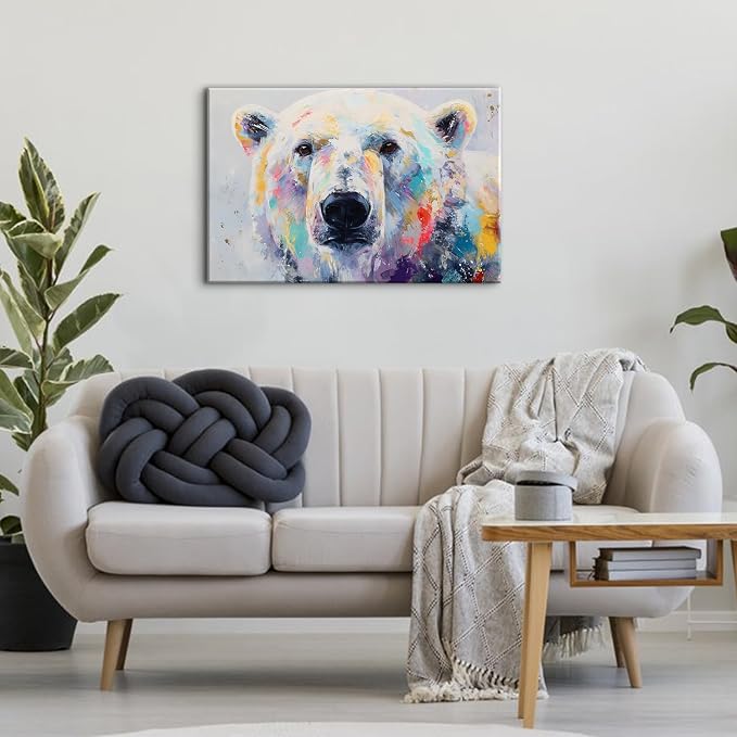 Graffiti Animal Canvas Wall Art for Kids Bedroom Abstract Bear Paintings Wall Decor Colorful Funny Bear Head Pictures Prints Rustic Farmhouse Posters Banksy Artwork Bedroom Bathroom Decorations 16x24"