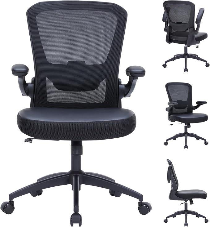 Office Chair, 400lbs Ergonomic Heavy Duty Desk Office Chair for Heavy People, Home Office Desk Chairs with Flip-Up Arms, Executive Computer Task Chair with Adjustable Seat Height & Lumbar Support