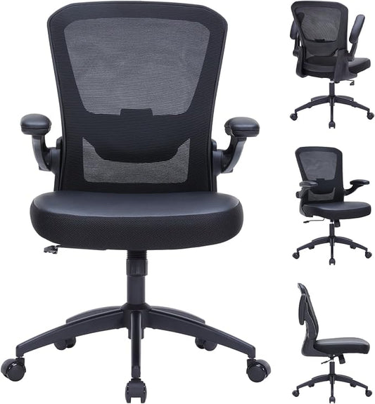 Office Chair, 400lbs Ergonomic Heavy Duty Desk Office Chair for Heavy People, Home Office Desk Chairs with Flip-Up Arms, Executive Computer Task Chair with Adjustable Seat Height & Lumbar Support