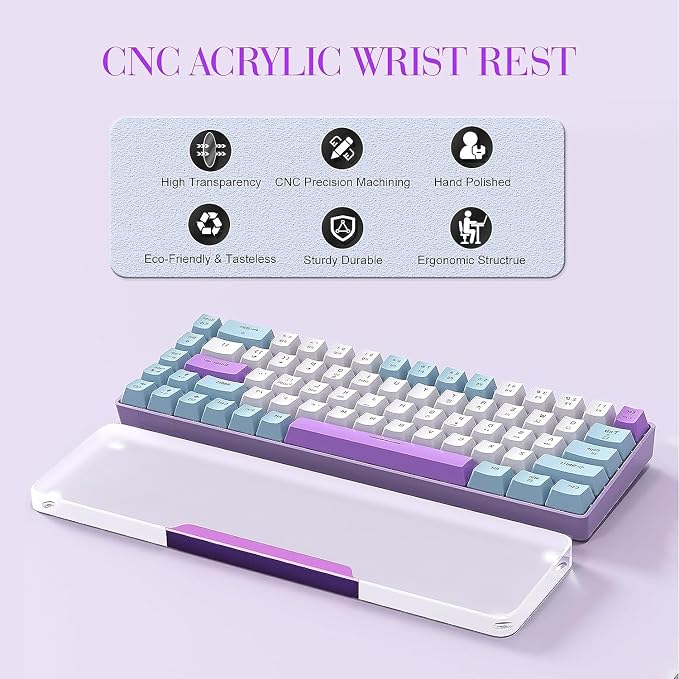 Acrylic Keyboard Wrist Rest - Wrist Support for Keyboard CNC Aluminum Alloy Customized Logo - Keyboard Pad Home & Office - Keyboard Wrist Pad with Anti-Slip Mat for 60% Compact Keyboard,Purple