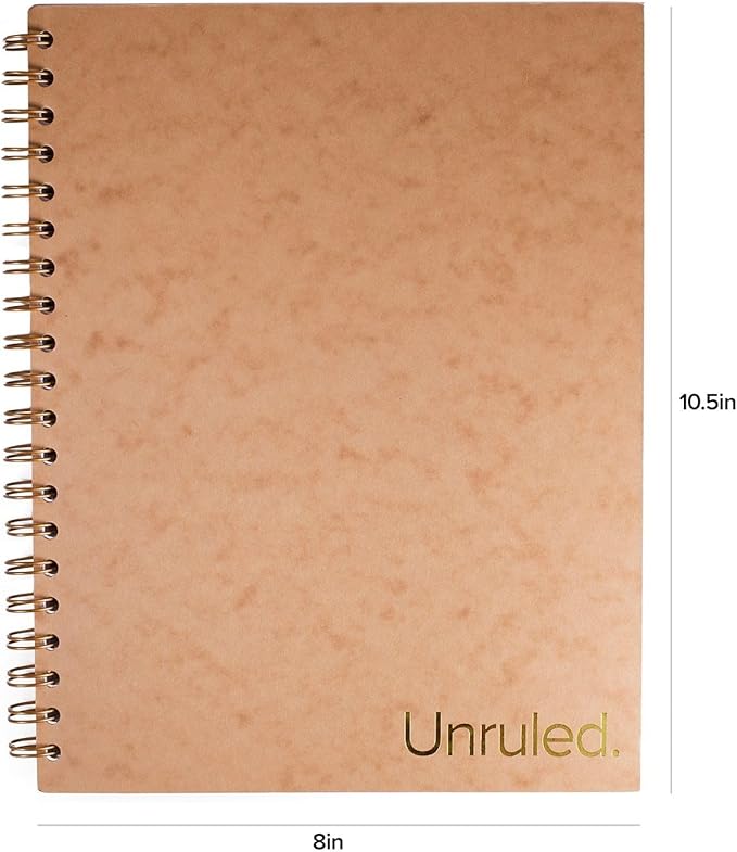 Unruled Classic Blank Spiral Notebook, 60lb Premium Plain Paper, 70 Sheets, Recycled and Sustainable, 10.5" x 8", 3 Pack, Assorted Foil/Wire