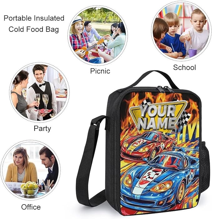 Personalized Cars Toddler Backpack with Name Custom Kids School Backpack for Boys Back to School Supplies Customized Name Schoolbag Bookbag and Water Bottle Cup&Pencil Pouch for Preschool Elementary