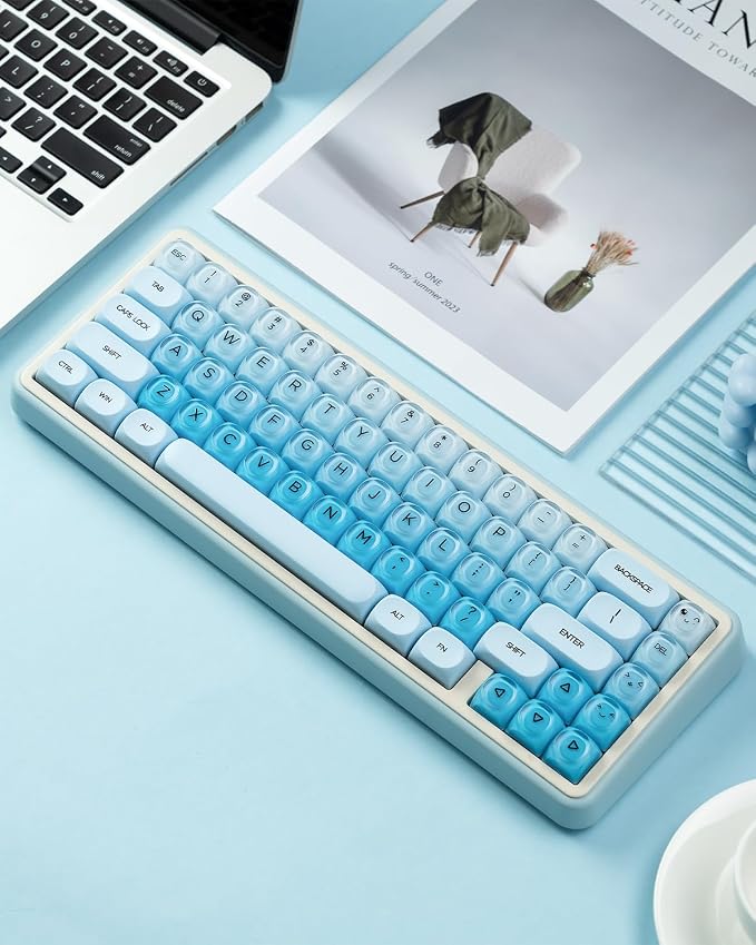 132 Keys PBT Keycaps, Jelly Keycaps Cute Creamy Key caps MOA Profile, MX-Compatible for 61/68/84/87/98/100/104-Key Mechanical Keyboard(Not Included), Blue