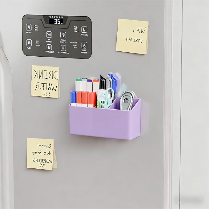 Yieach 2 Pack Magnetic Marker Holder for Whiteboard with Magnet and Adhesive - Non Slip Acrylic Magnetic Pen Cup,Dry Erase Marker Holder for Expo,Refrigerator,Locker and Classroom Organizer,Purple