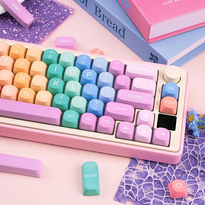 Cute PBT Keycaps 126 Keys MOA Profile Custom Keycaps Dye Sublimation Rainbow Candy Colorful Key Caps Set for Cherry Gateron MX Switches Mechanical Keyboards