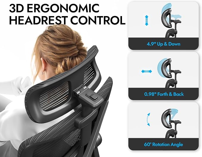 Ergonomic Office Chair: Mesh Desk Chair Comfy with Headrest& Lumbar Support | Ergalithic Big and Tall Office Chairs with Wheels & Flip-Up Arms-Computer Gaming Chairs for Adults Home Office (Full Black)