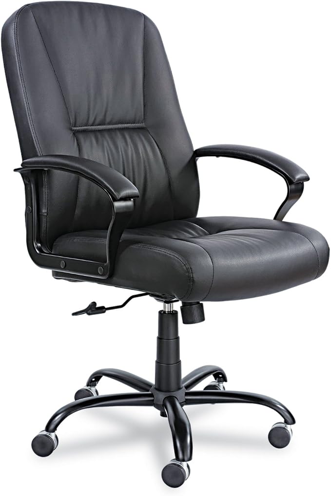 Safco High Back Big and Tall Swivel Desk Task Chair Adjustable Height and Tilt, Rolling Base, 500 lbs. Weight Capacity, Work or Home Office, Black Leather Seat (3500BL)