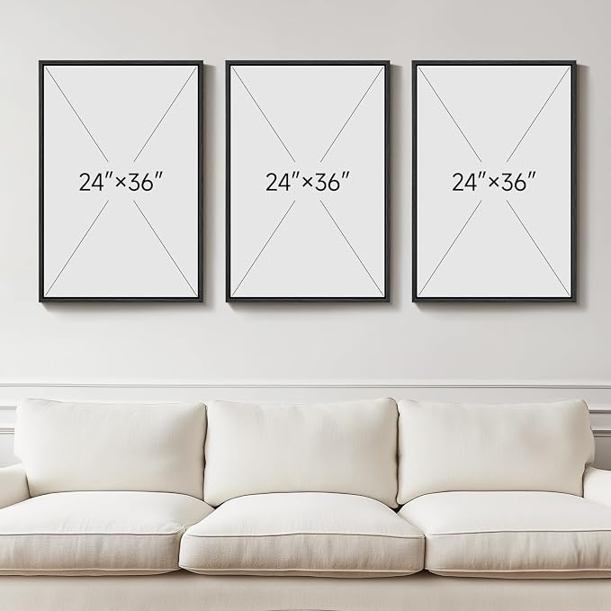 Large Framed Black and White Abstract Canvas Wall Art for Living Room, 3 Piece Modern Prints Paintings Artwork for Walls, Minimalist Abstract Brushstroke Pictures for Hallway Dining Office Wall Decor 24x36 Inch
