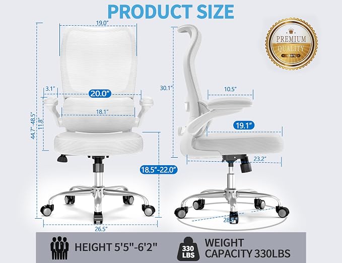 TRALT Ergonomic Office Chair- Desk Chair with Adjustable Lumbar Support | Big and Tall Back Ergonomic Desk Chair - Home Office Mesh Chairs and PU Leather Seat for Home Reading to Adults(White)