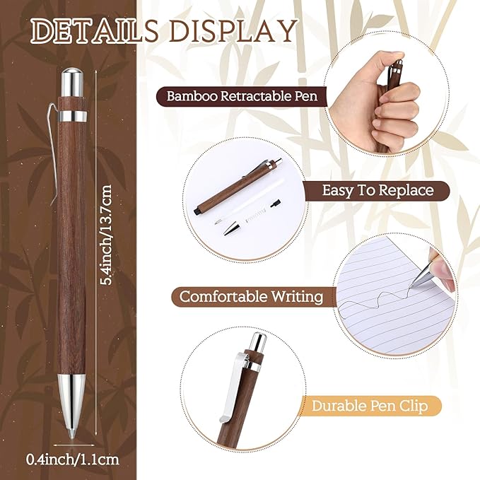12 Pcs Bamboo Pens Employee Appreciation Gifts Engraving Wooden Ballpoint Pens Must Have for Writing Office Staff Coworkers(Classic Color)