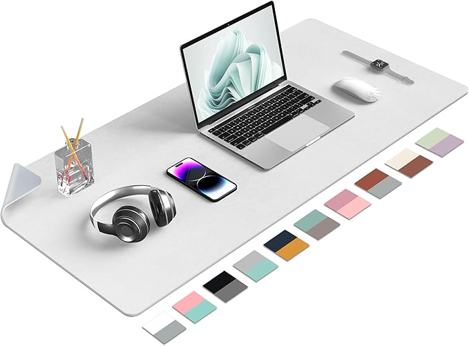 Aothia Double-Sided PU Leather Desk Pad - Non-Slip Large Mouse Pad & Desk Mat for Office, Home - Waterproof, Easy to Clean, Durable Dual-Sided Surface (36" x 17", White)