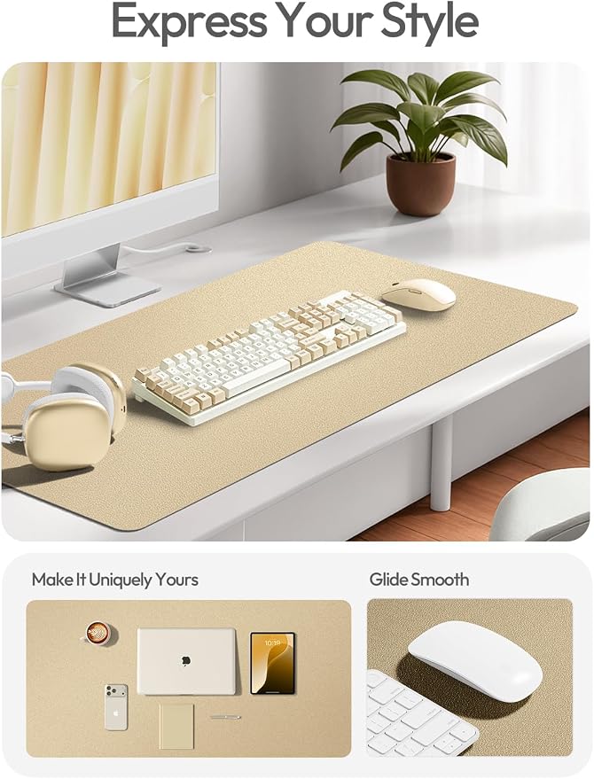 YSAGi Leather Desk Pad Protector, Office Desk Mat, Large Mouse Pad, Non-Slip PU Leather Desk Blotter, Laptop Desk Pad, Waterproof Desk Writing Pad for Office and Home (Gold, 31.5" x 15.8")