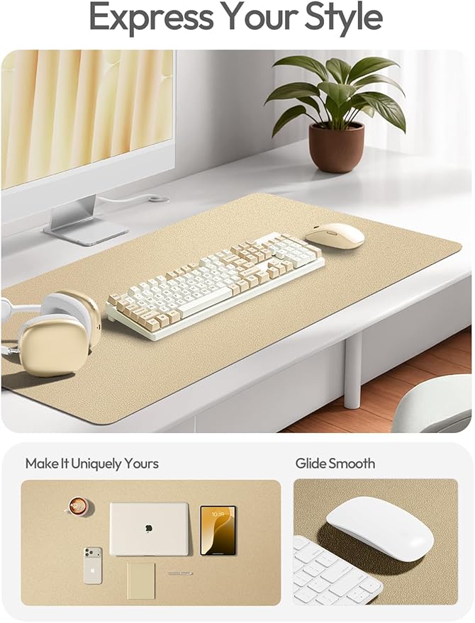 YSAGi Leather Desk Pad Protector, Office Desk Mat, Large Mouse Pad, Non-Slip PU Leather Desk Blotter, Laptop Desk Pad, Waterproof Desk Writing Pad for Office and Home (Gold,47" x 17")