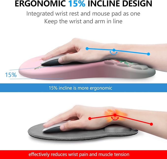 Mouse Pad Wrist Support, Laokiiy 2 in1 Keyboard Wrist Rest+ Ergonomic Mouse Pad, Non-Slip Wrist Rest for Computer Keyboard, Made Easy Typing & Relieve Wrist Pain(Bird Pink)