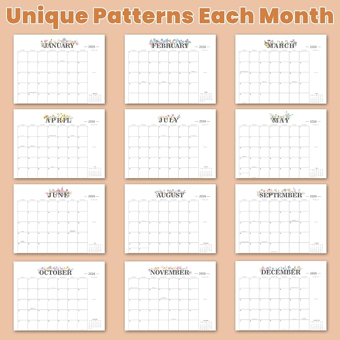 Desk Calendar 2026-2027 - 18 Month Desktop Calendars (Jan 2026–Jun 2027),Large 22x17 Monthly Calendar with Home & Office Floral Desk Pad Calendars (Brown, 22 * 17)