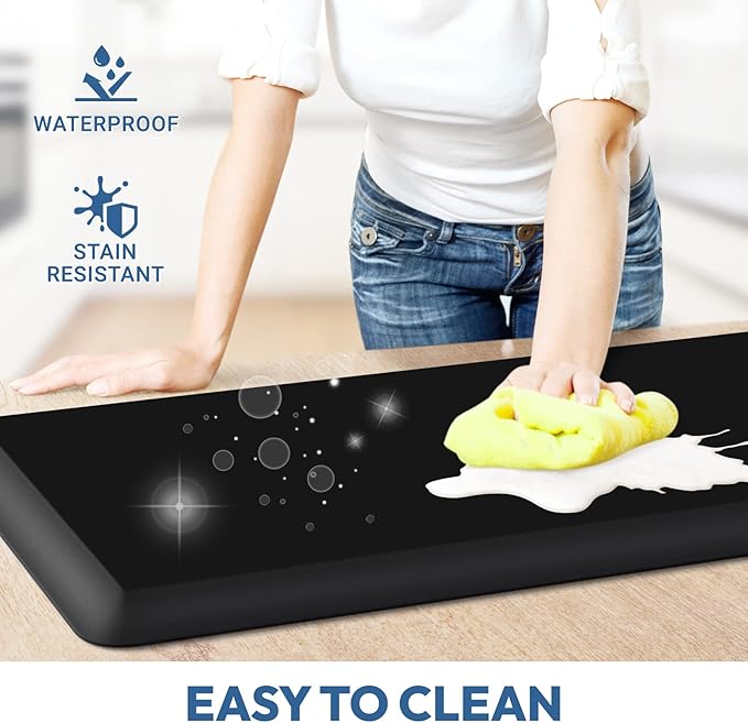 4/5 Inch Thick Kitchen Mat - Cushioned Anti Fatigue Mats for Kitchen Floor - Easy to Clean, Waterproof, Non-Slip Kitchen Rug for Sink, Office, Kitchen (17''x28'' Black)