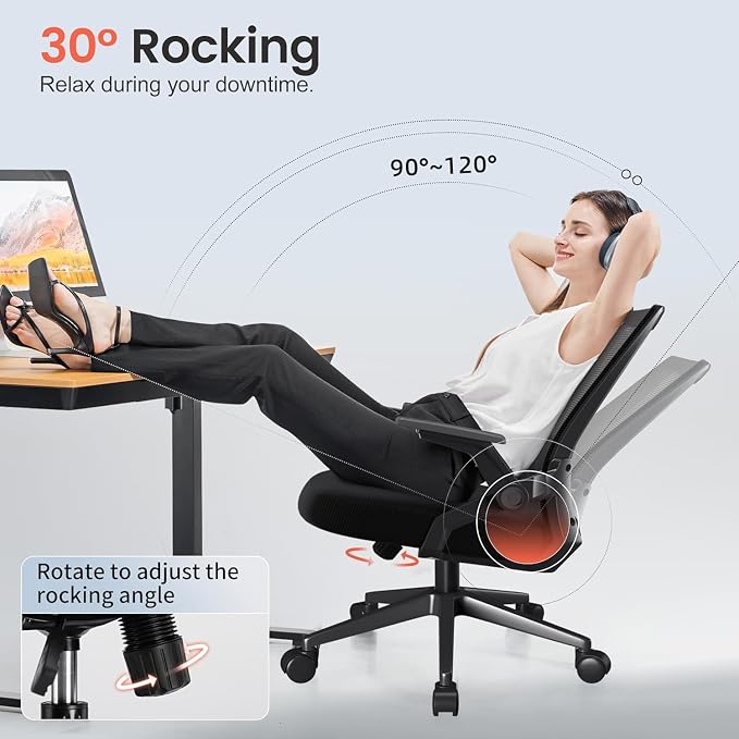COMHOMA Office Chair with Flip-up Armrests Ergonomic Computer Desk Chair with Adaptive Lumbar Support & Breathable Mesh, Black, Pack of 2