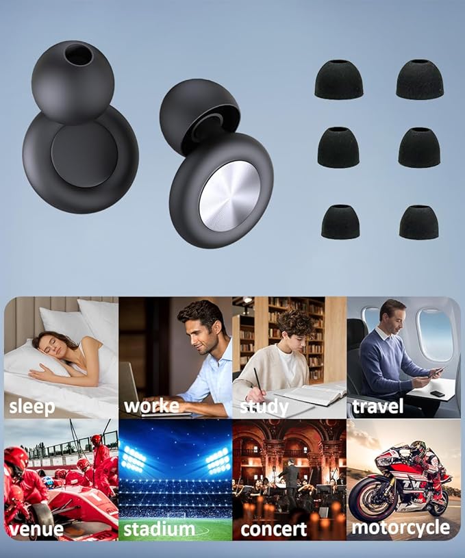 Concert Ear Plugs for Sleeping Noise Cancelling EarPlugs Reusable Ear Protection for Musicians,Rave,Focus,Moto and Sleep 25dB Silicone Earplugs Noise Reduction 8 Pair Ear Tips (XS/S/M/L) Black