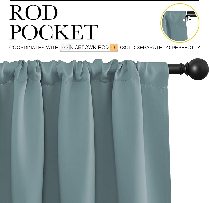NICETOWN RV Blackout Curtains for Camper Windows, Greyish Blue, 29" Wide by 50" Long, 2 PCs, Short Blackout Curtains & Drapes, Thermal Insulated Blackout Curtain Panels for Kids Room, Play Room