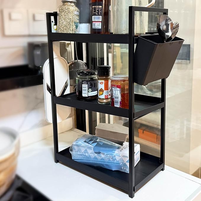 Desk Shelf Organizer, 3 Tier Office Desktop Storage Rack, Multifunctional Paper and Letter Tray Holder, Small Tabletop Shelf or Dresser for Books, Plants & Accessories,Display Shelf for Office, Home