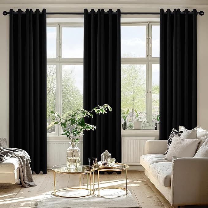 MIULEE Blackout Curtains for Bedroom Living Room 2 Panels, Thermal Insulated Room Darkening Drapes Grommet Noise Reducing Light Blocking Window Treatments 78 Inches Long 40x78 Inch Black