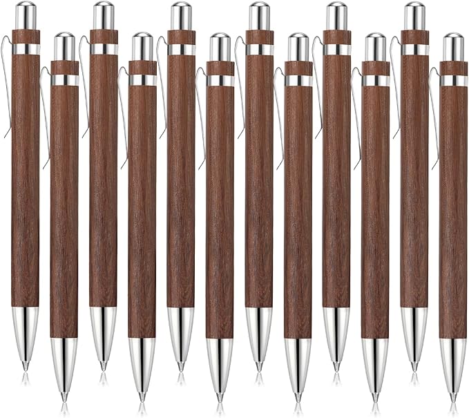 12 Pcs Bamboo Pens Employee Appreciation Gifts Engraving Wooden Ballpoint Pens Must Have for Writing Office Staff Coworkers(Classic Color)