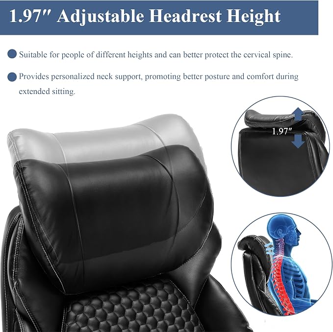 500LBS Big and Tall Office Chair, Heavy Duty Office Chair for Heavy People Computer Task Chair with Adjustable Headrest and Lumbar Support, Home Office Desk Chairs with Flip-up Armrests, Black