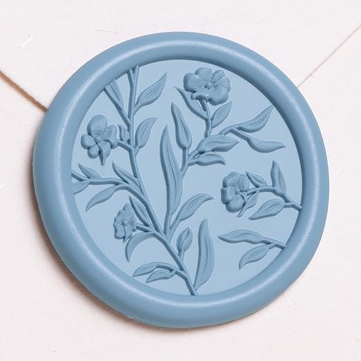 UNIQOOO Wax Seal Stickers - 3D Floral Wedding Invitation Envelope Seal Sticker, 50 Pcs Self- Adhesive Flower Dusty Blue Stickers, Perfect for Invitation, Christmas, Gift Wrapping