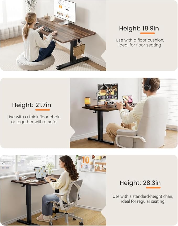 ErGear Low Height Adjustable Desk, Lifts 18.9-28.4 Inches, 48 X 24 Inches Electric Standing Desk for Kids, 4 Height Memory Settings & Storage Hooks, Home Office Computer Table & Study Desk, Walnut