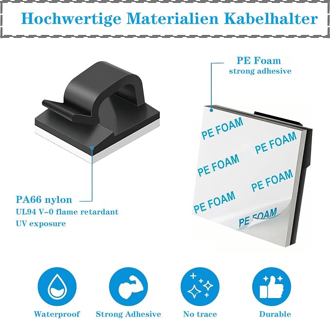 Adhesive Cable Management Wire Clips 100 Pcs,Wires Clips Holders for Cords on wall,Outdoor Cable Clips,Suitable for Under Tables,Cars,Walls