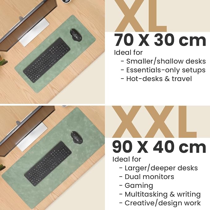 Full Grain Genuine Leather Desk Pad – Mint Green (L) - Premium Desk Mat with Non-Slip Backing, Thick 3mm, Office Desk Protector for Work & Gaming (Large 27.6 x 11.8 inch)