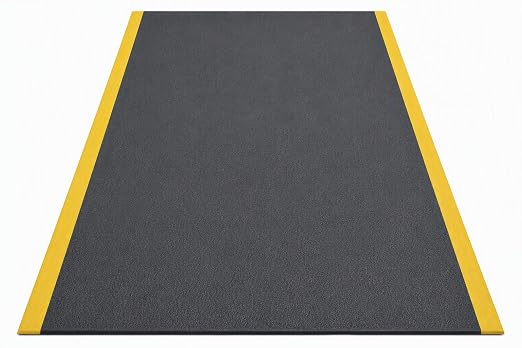 Guardian 24066001BY Soft Step Anti-Fatigue Floor Mat, Vinyl, 6'x 60', Black with Yellow Stripe