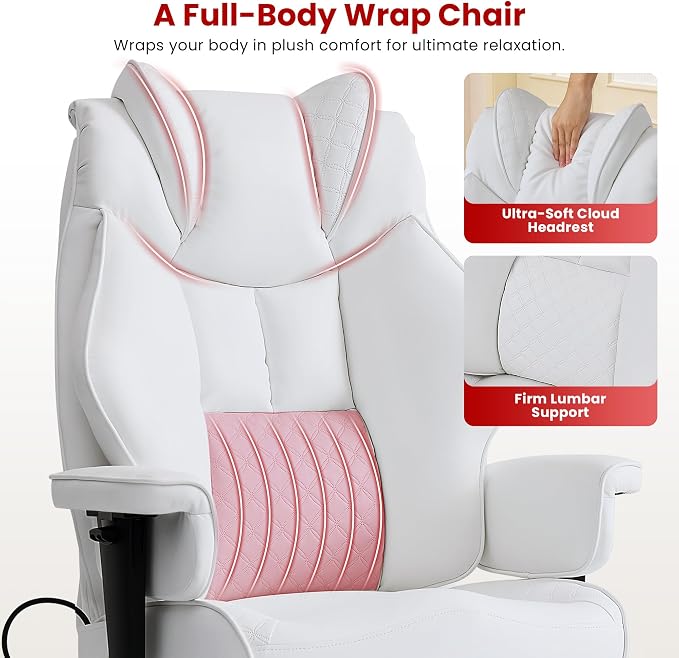 Clome 500lbs Big and Tall Office Chair Adjustable Lumbar Support for Back Pain, Extra Wide Seat Executive Office Chair Thick Armrest Pad, Heavy Duty Base Ergonomic Computer Desk Chair
