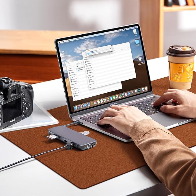 Leather Desk pad Protector, Office Mat, Large Mouse Mat, Non-Slip PU Leather Blotter, Laptop Desk Pad,Waterproof Laptop Computer Desk Keyboard Mat for Office/Work/Home/Decor (Brown, 33In*13in)