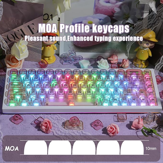 Sunzit Transparent Keycaps-Sunset Purple 125 Keys, MOA Profile Keycap Set, Custom Minimalist Style Keycaps, Fully Backlit Key Cap for MX Switches Mechanical Keyboard