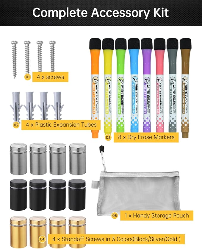 28x20" Clear Acrylic Wall Calendar with Dry Erase Surface, Large Monthly Planner Board, Includes Vibrant Markers, Eraser, Multi-Color Mounting Screws, & Easy Install Kit - Perfect for Home & Office