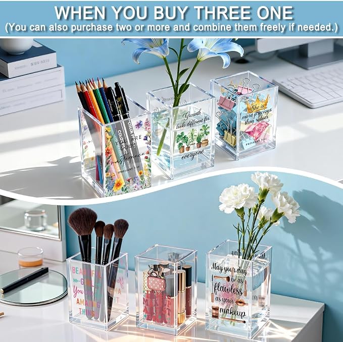 You Are God's Masterpiece Acrylic Pencil Holder Cup for Women Girls | Floral Christian Pen Holder Gifts for Desk, Christian Bible Verses Makeup Brush Organizer for Home Office Desk Accessories