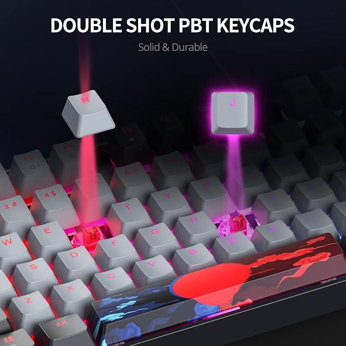 75 Percent Mechanical Gaming Keyboard, 87 Keys RGB Backlit Wired Keyboard TKL Compact Keyboard with Linear Red Switches for Laptop PC PS4 PS5 Xbox Gamer(87 Dolch)