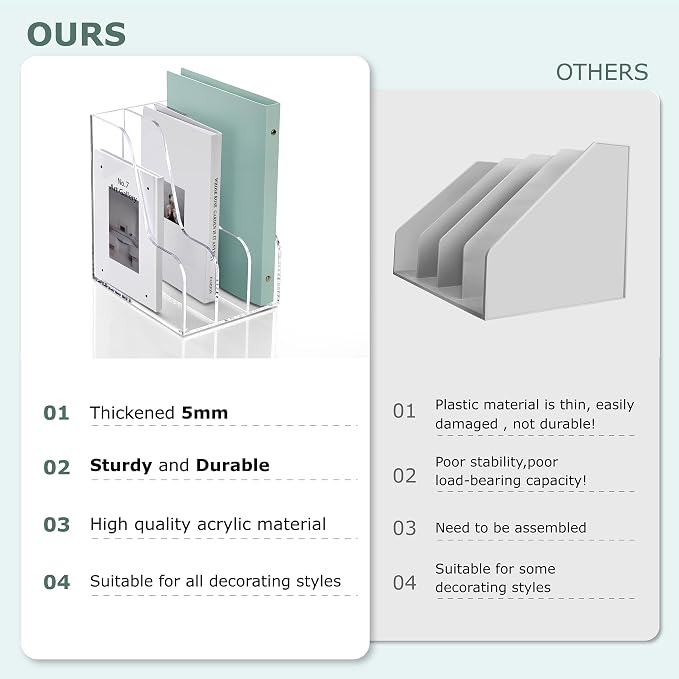 SANRUI Clear Vertical Magazine File Holder, Acrylic Desk Organizer and Storage Bins Holding for Magazines Binders, Notebooks, Envelopes A4 Folder Binder Holders Sorter, 3 Compartments