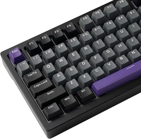 124 Keys Black Grey Purple Keycaps, PBT Double Shot Cherry Profile Keycap Set, Custom Mechanical Keyboard Keycaps for 60% 65% 75% 87% 100% ANSI Layout，Cherry Mx Switches